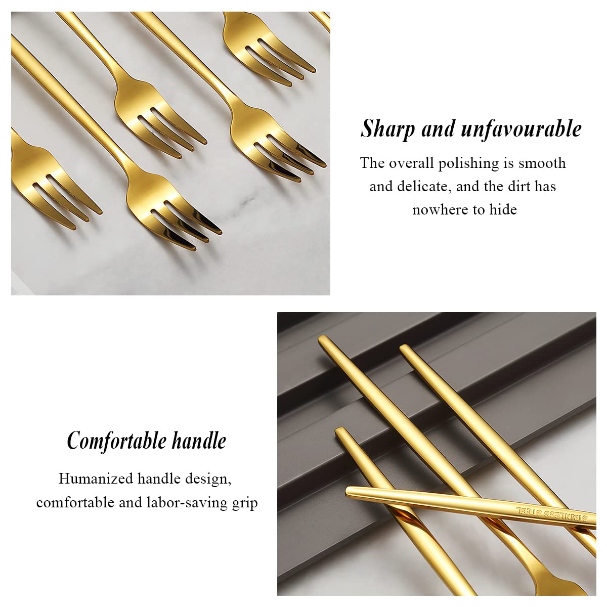Evanda Gold Dessert Forks Set Of 6 Pack 6.3''/16.5Cm, Golden Titanium Plating Pastry Fork, Family Appetizer Fork For Fruit, Cake
